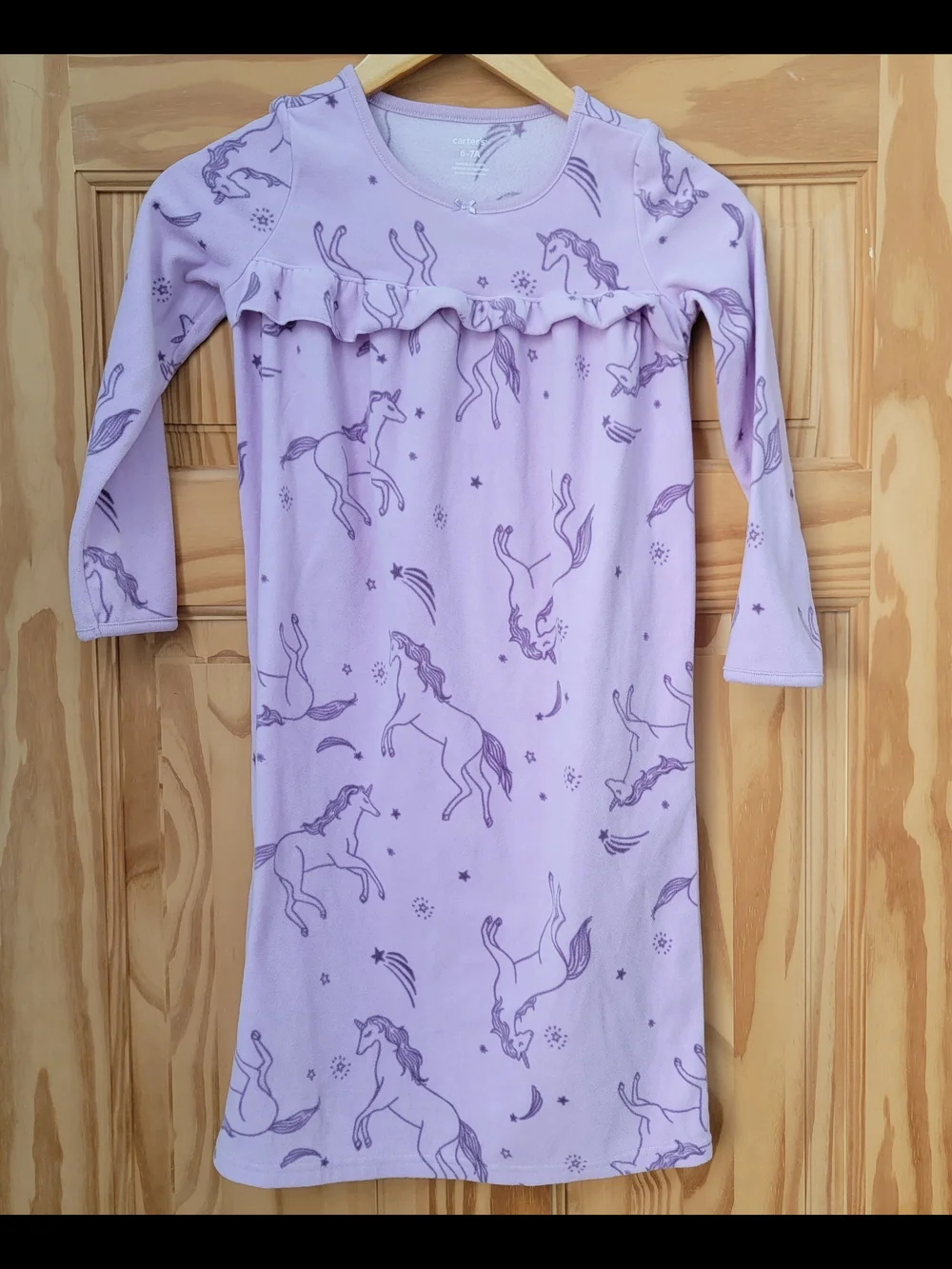 Carter's Lavender Unicorn Fleece Ruffle Nightgown - Size 6-7A
